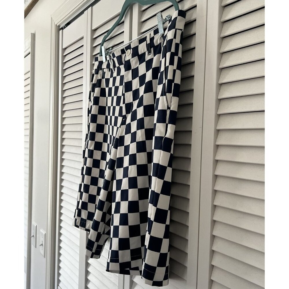 LESMART • Men's Navy Blue & White Checkerboard Check Golf Shorts Size 38 - Picture 3 of 7
